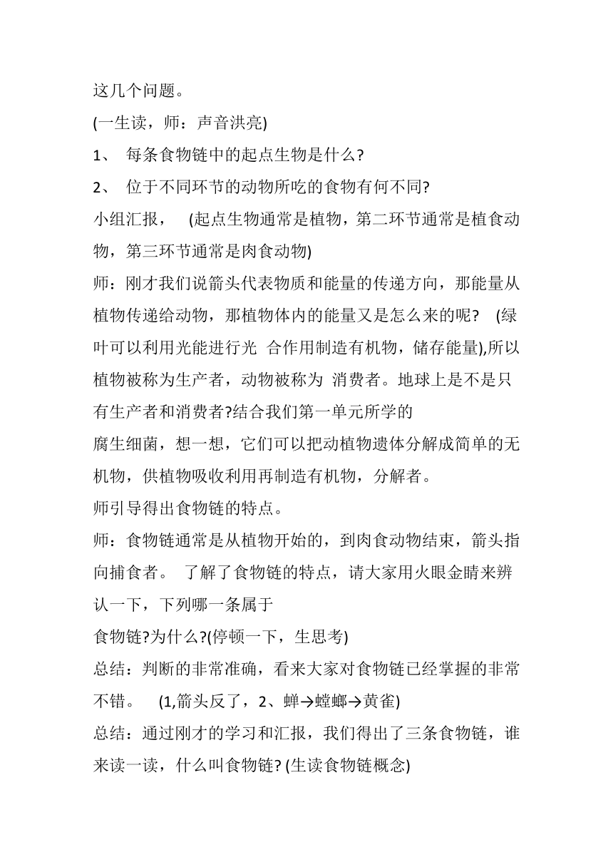 青岛版（六三制2017秋） 五年级下册20.食物链  教案