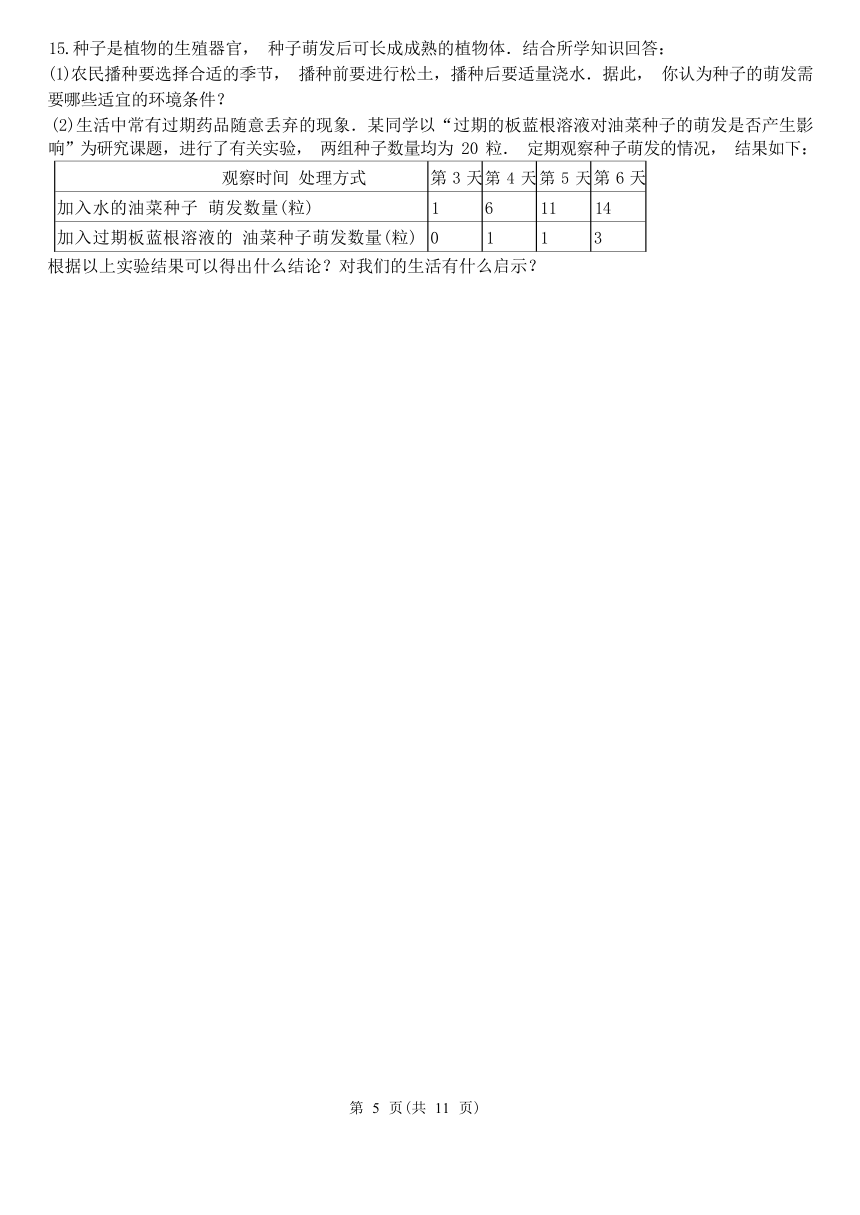 1.4 植物的一生 同步练习（含答案）