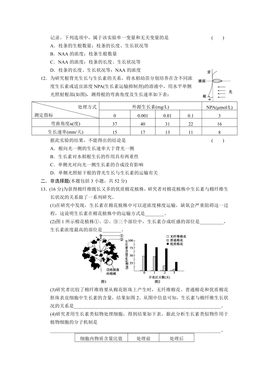 高中生物必修3《稳态与环境》章末检测（三）植物的激素调节（含答案）