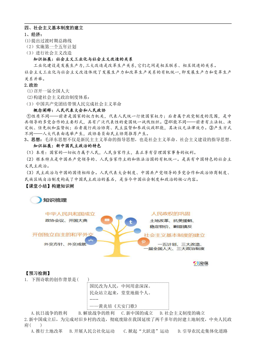 第25课 中华人民共和国成立和向社会主义的过渡学案（含答案）