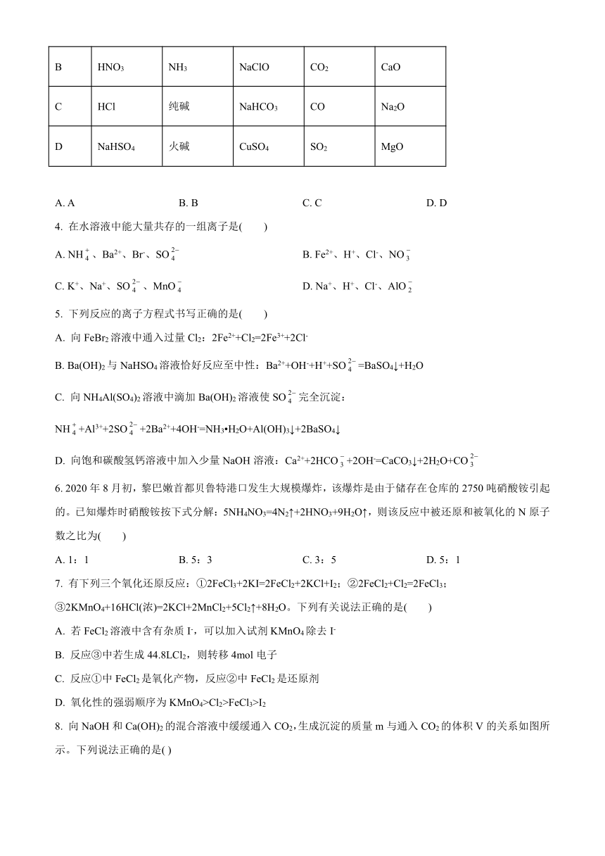 安徽省合肥市三校2020-2021学年高一上学期期末考试化学试题 Word版含答案