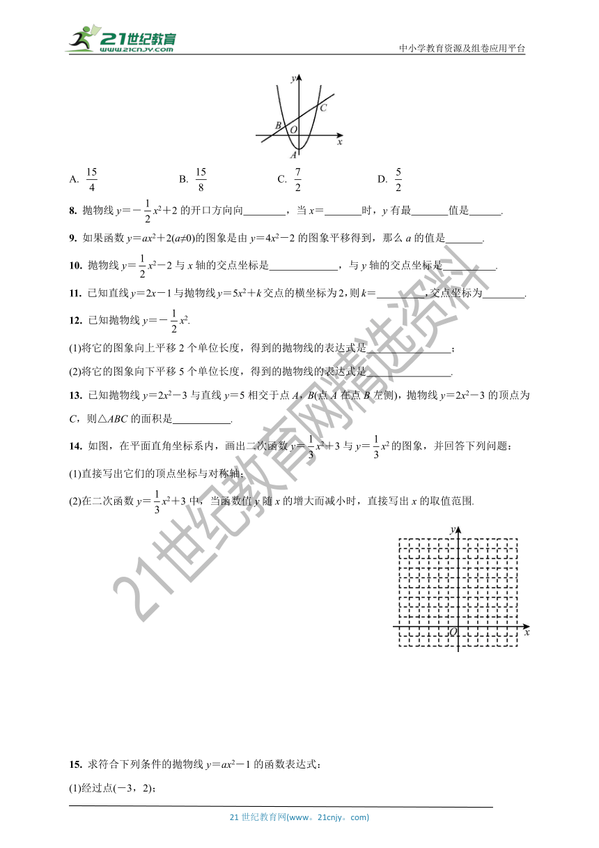 【沪科版九年级数学上册课时作业】21.2.2 二次函数y＝ax2＋k的图象和性质（含答案）