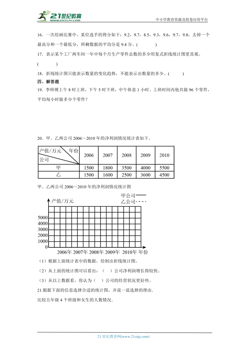 第八单元分数据的表示和分析课堂通行证 北师大版数学五年级下册练习试题（含答案）