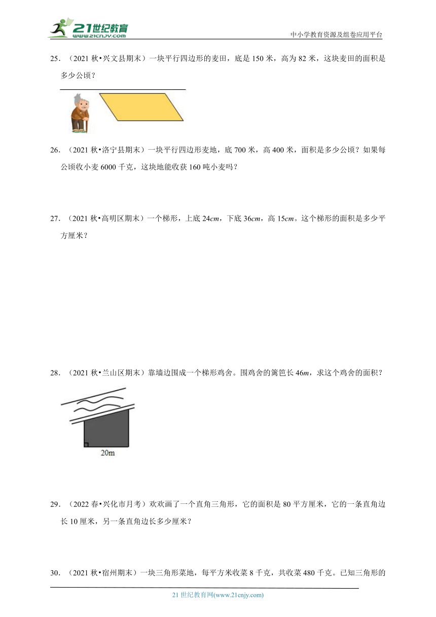 第二单元多边形的面积易错点真题检测卷（单元测试）-小学数学五年级上册苏教版（含答案）