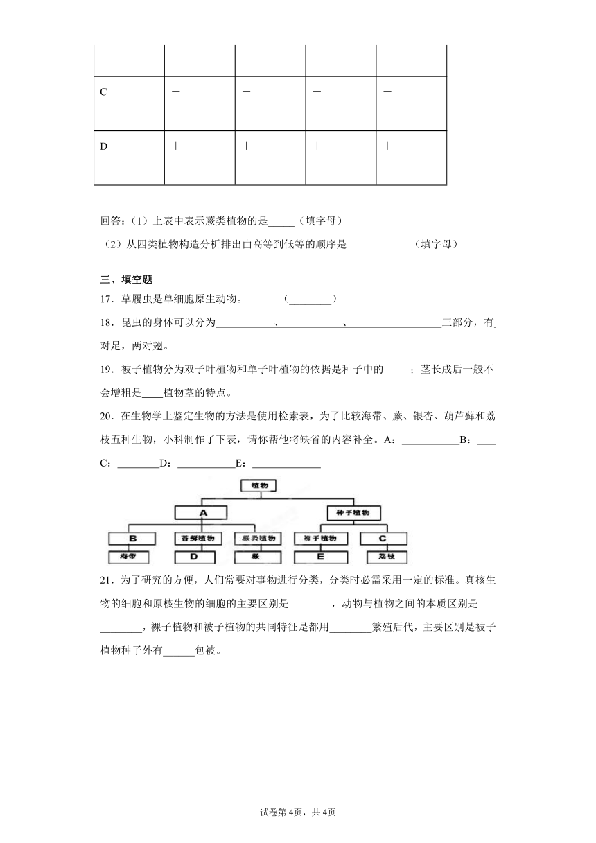 第2章 生物的主要类群 巩固练习（有答案）