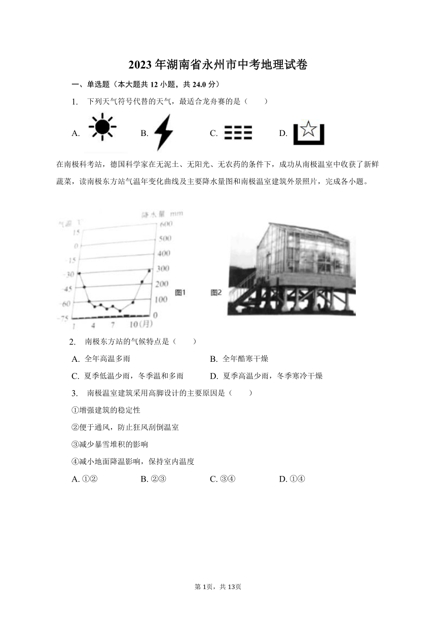 2023年湖南省永州市地理中考真题（含解析）