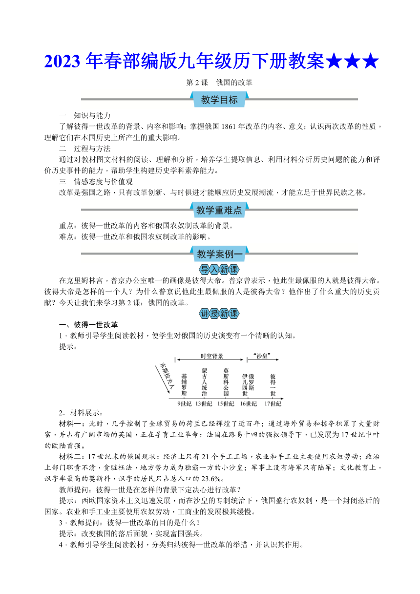 第2课   俄国的改革 教案