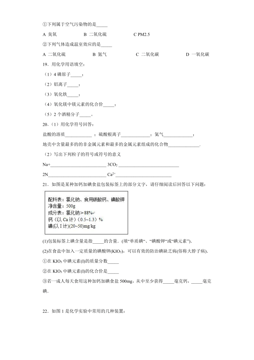 4.4化学式与化合价同步练习-2021-2022学年九年级化学人教版上册（word版 解析版）