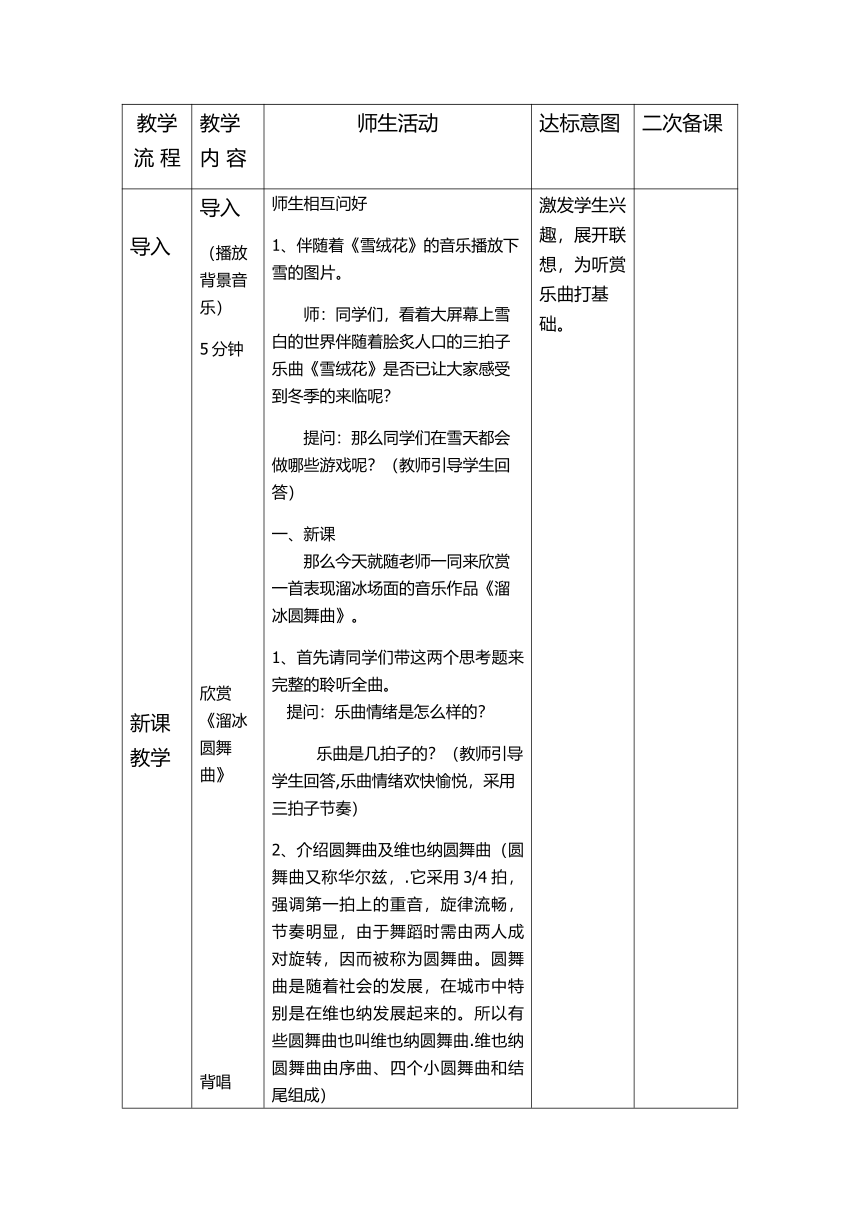 人音版七上 第二单元 缤纷舞曲-青年友谊圆舞曲 教案（表格式）