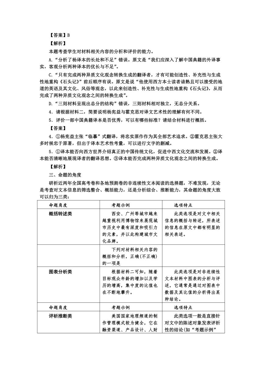 2023届高考语文复习：非连续性文本阅读——如何解答图表材料选择题（含答案）