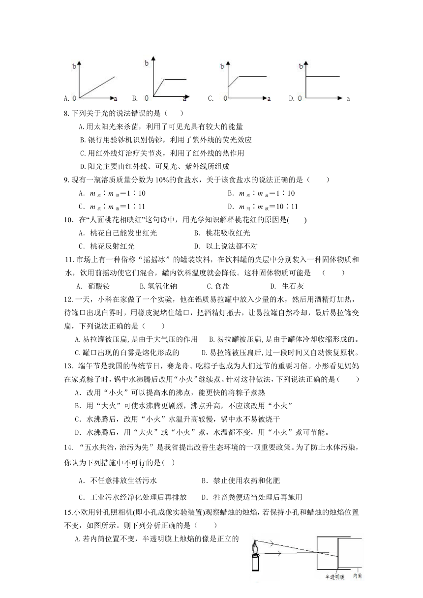 浙江省宁波市鄞州区咸祥镇中心初级中学等七校2021-2022学年七年级下学期期中联考科学试题（1-3章 有答案）