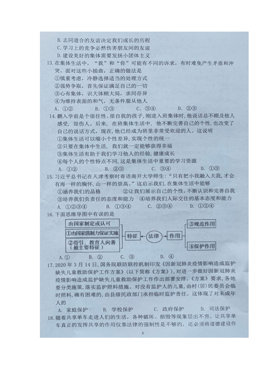 广东省惠州市惠东县2020-2021学年七年级下学期期末考试道德与法治试题（图片版，无答案）