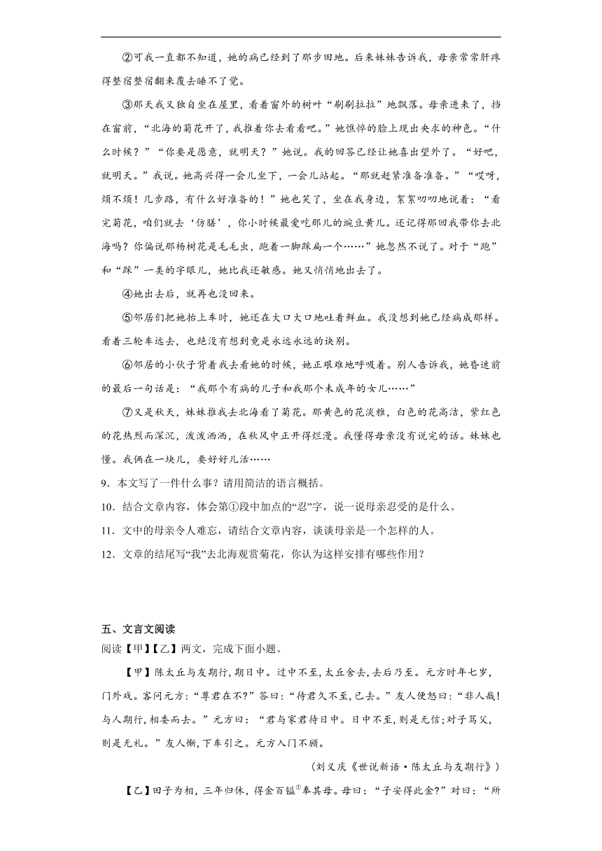 2024年中考语文一轮复习试题——七年级练习（十二）（含答案）