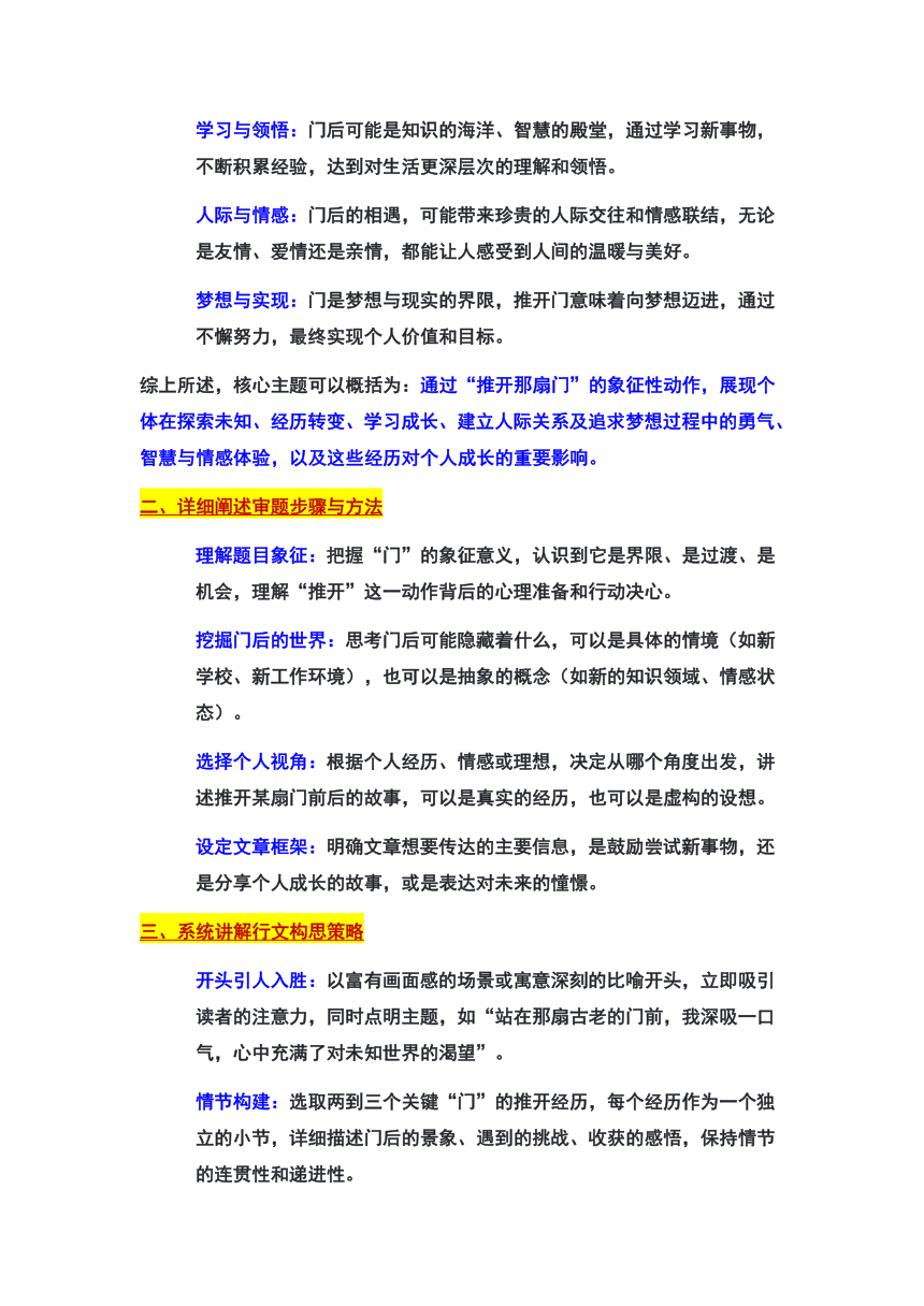 2024年北京市房山区中考一模作文“推开那扇门”审题立意及范文 素材