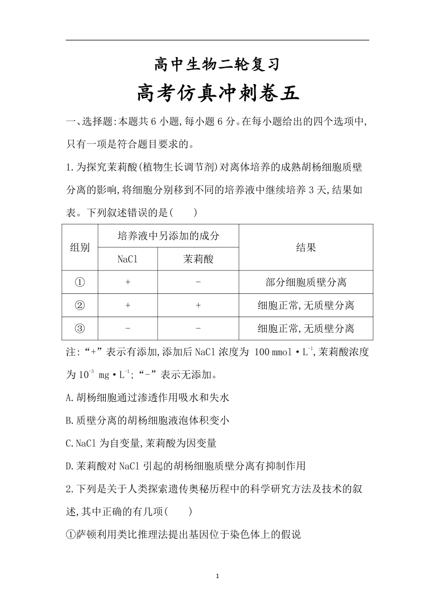 5高中生物二轮复习：高考仿真冲刺卷五（含答案详解）