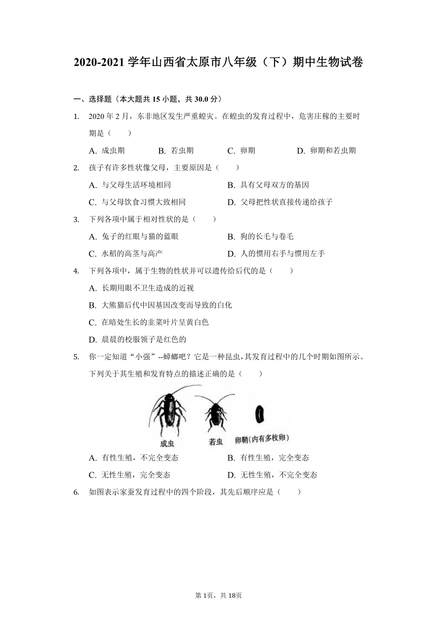 2020-2021学年山西省太原市八年级（下）期中生物试卷（含解析）