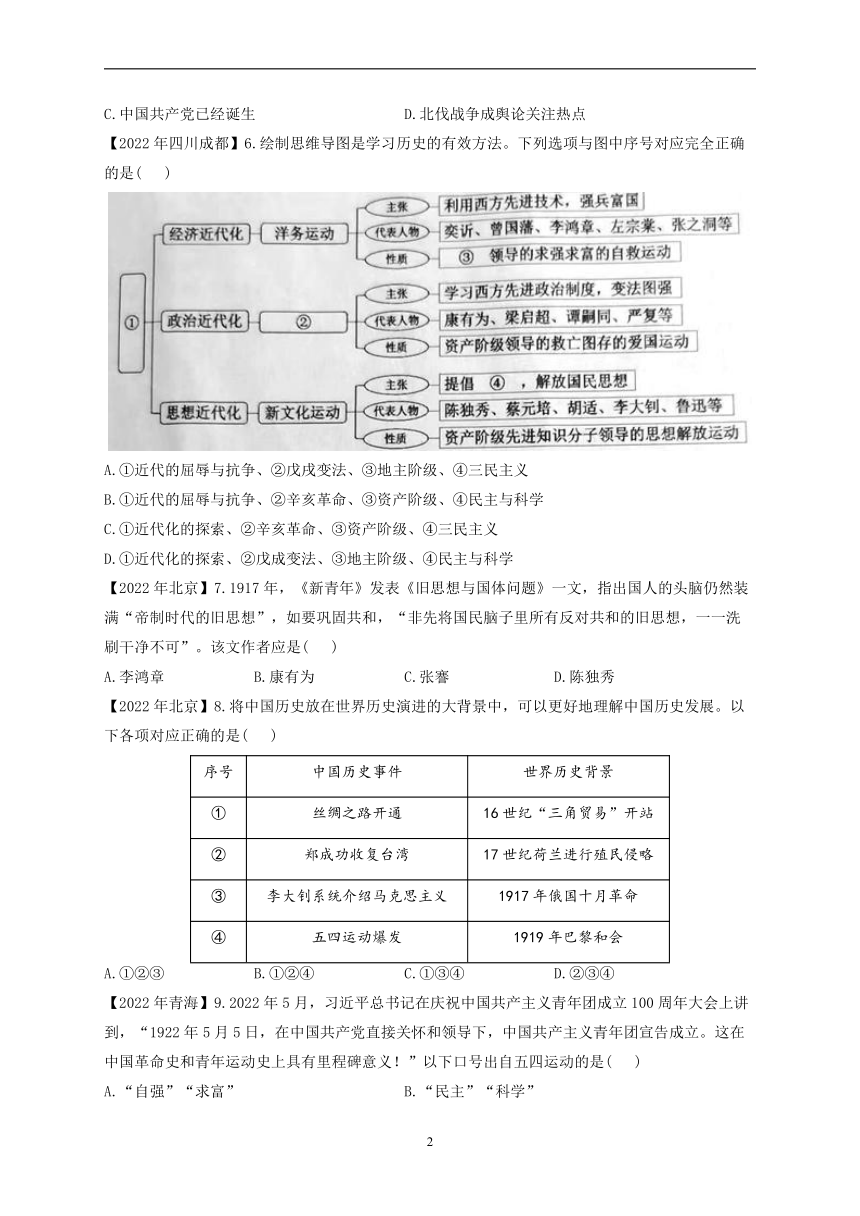 （11）新民主主义革命的开始——2022年中考历史真题专项汇编（含答案）