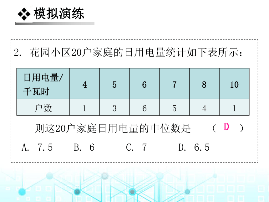 北师大版数学八年级上册6.2  中位数与众数习题课件（33张）