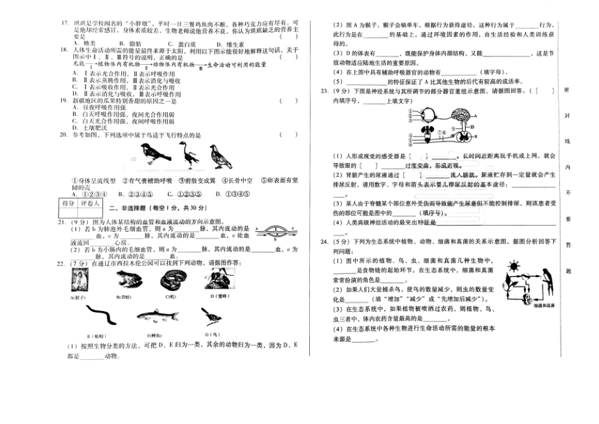 吉林省前郭县城镇三校2023年九年级下学期第二次模拟考试生物试卷（图片版，含答案）
