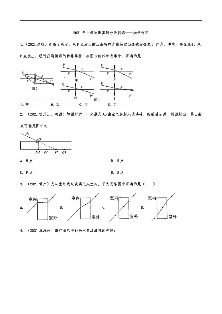 2021年中考物理真题分类训练——光学作图(有解析)