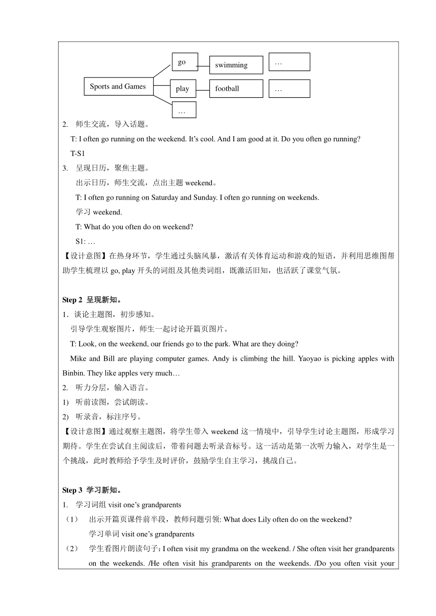Unit2 On the Weekend Lesson1 教案 (表格式)