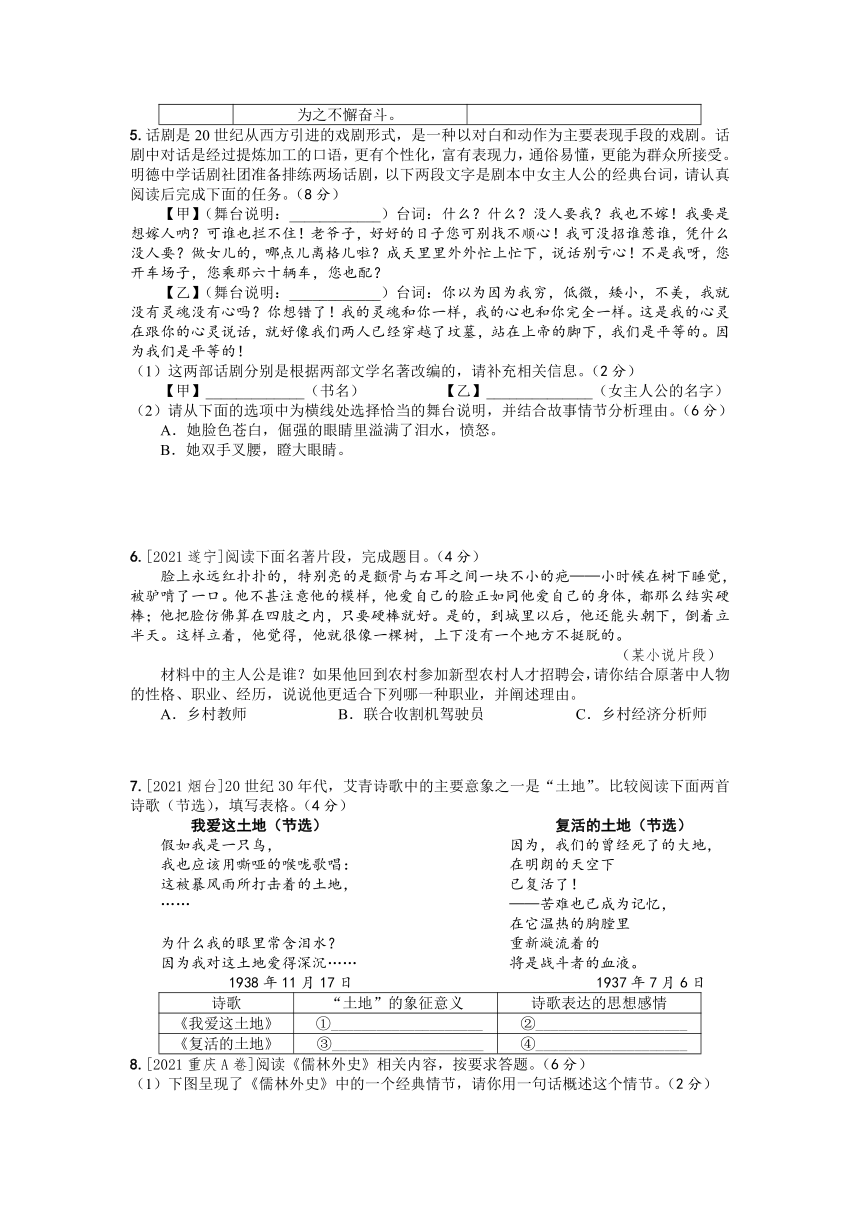 名著阅读练习 -2022年甘肃中考语文二轮复习专题突破精练（Word版   含答案）