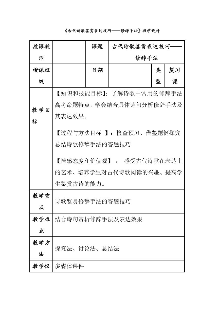 人教版高中语文选修--语言文字应用《第二节　语言表达的十八般武艺--修辞手法》教学设计1