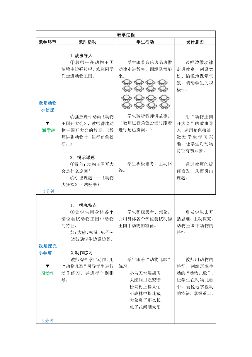 《动物大狂欢》 教案 二年级舞蹈美育（表格式）