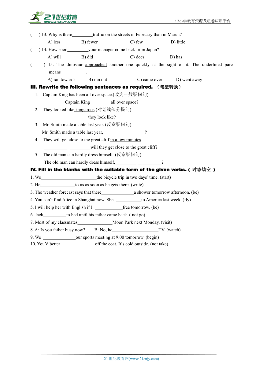 Unit 6 Nobody wins (Ⅰ) Exercise 3 for Grammar and Vocabulary（含答案）