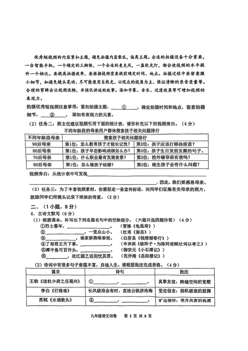 2024广州市花都区中考一模语文试题（图片版，无答案）