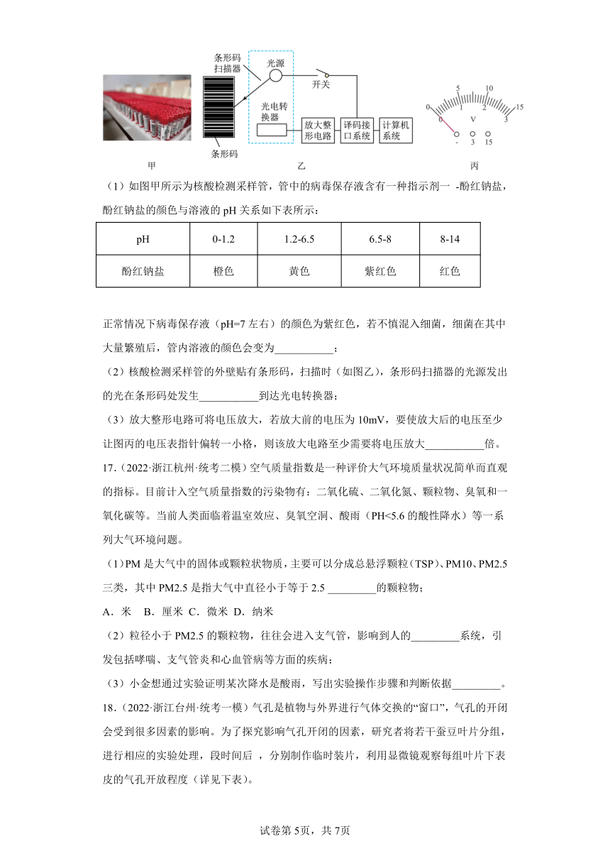 浙江省2022年中考科学模拟题汇编-32常见的化合物（物质的酸碱性）（含解析）