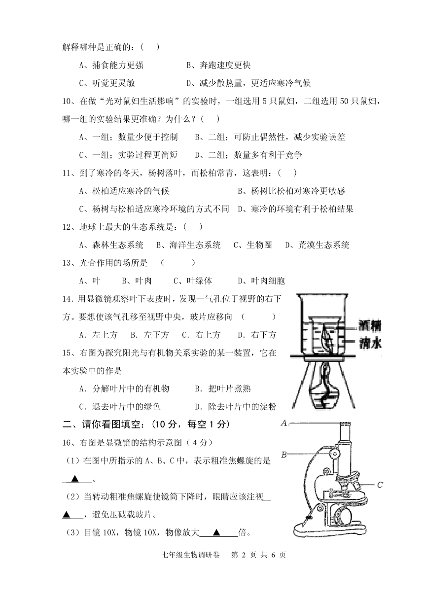 江苏省南通市海门区六校联考2022-2023学年七年级上学期期中考试生物试题（图片版 含答案）