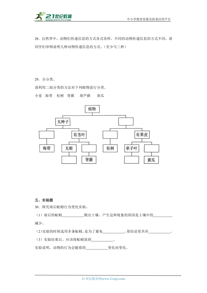 青岛版（六三制2017秋）科学六年级下册第二单元生物与环境测试卷（含答案）