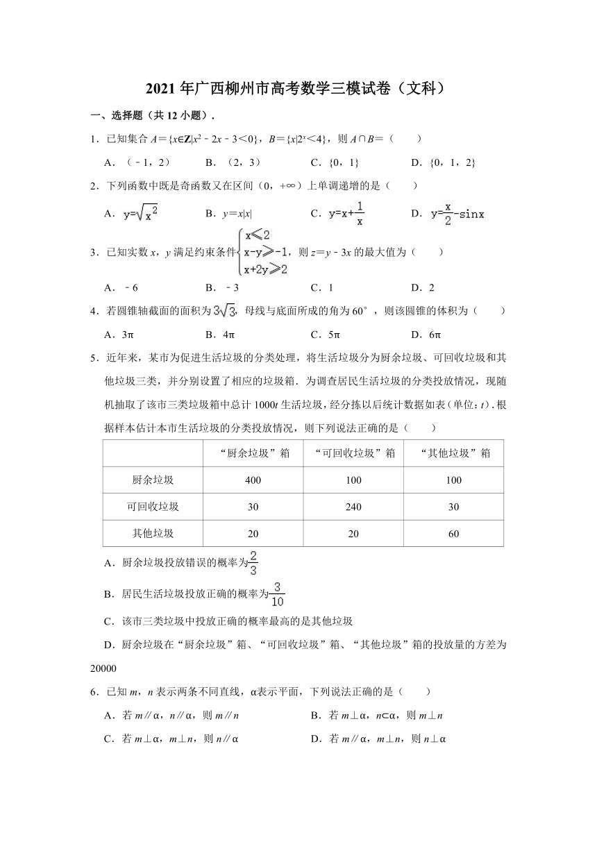 2021年广西柳州市高考数学三模试卷（文科）（Word解析版）