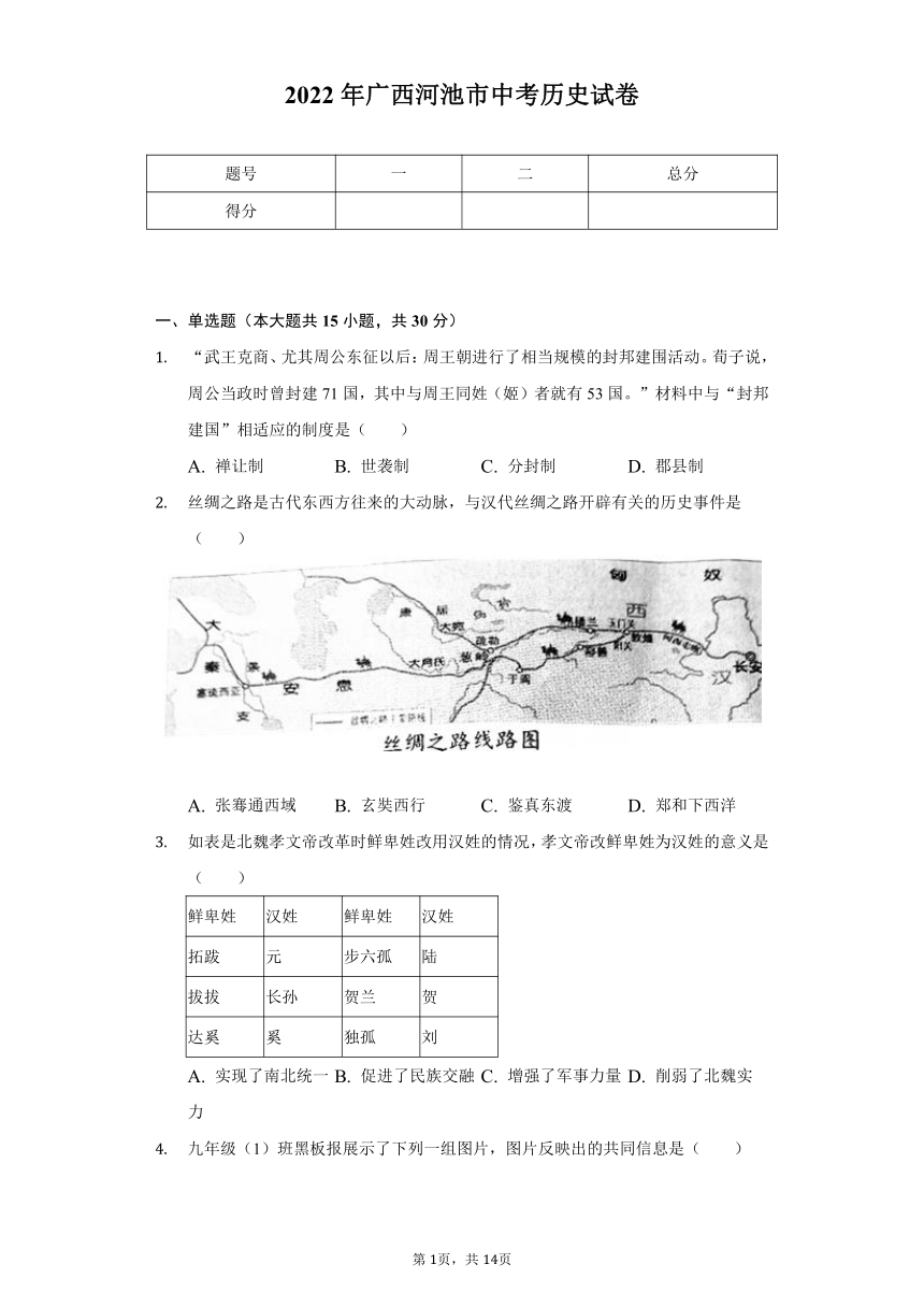 2022年广西河池市中考历史真题试卷（含解析）