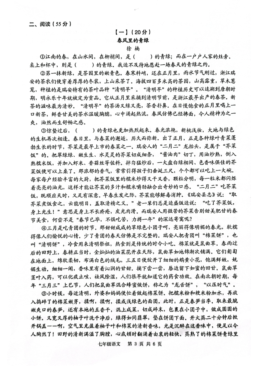 安徽省合肥市庐江县2023-2024学年七年级下学期4月期中语文试题（pdf版无答案）