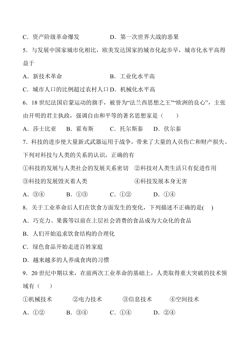 综合探究七——感悟工业时代的社会变迁 课时练习(含答案)