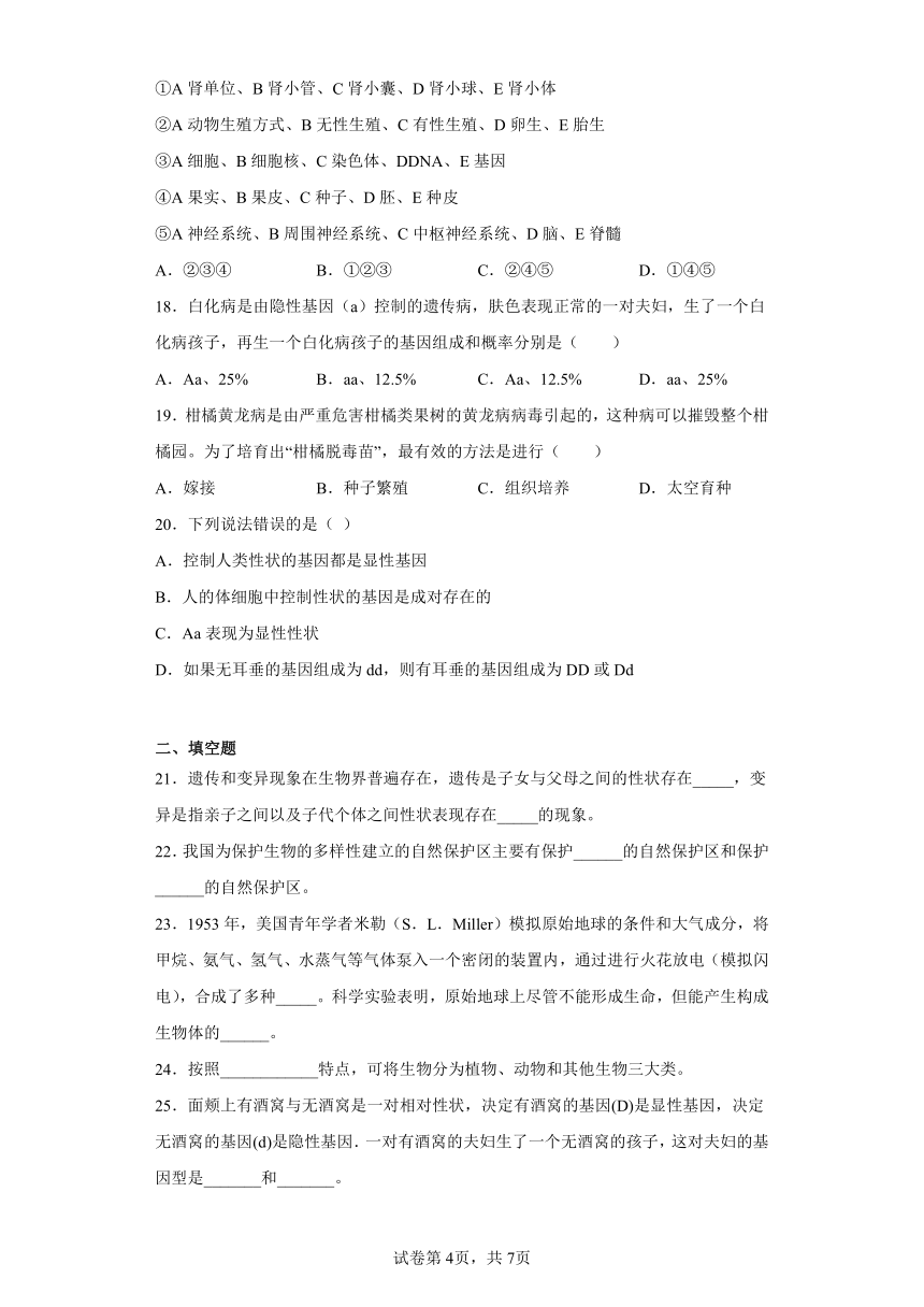 鲁科版生物八年级下册期末检测优化提升训练试题3（含解析）