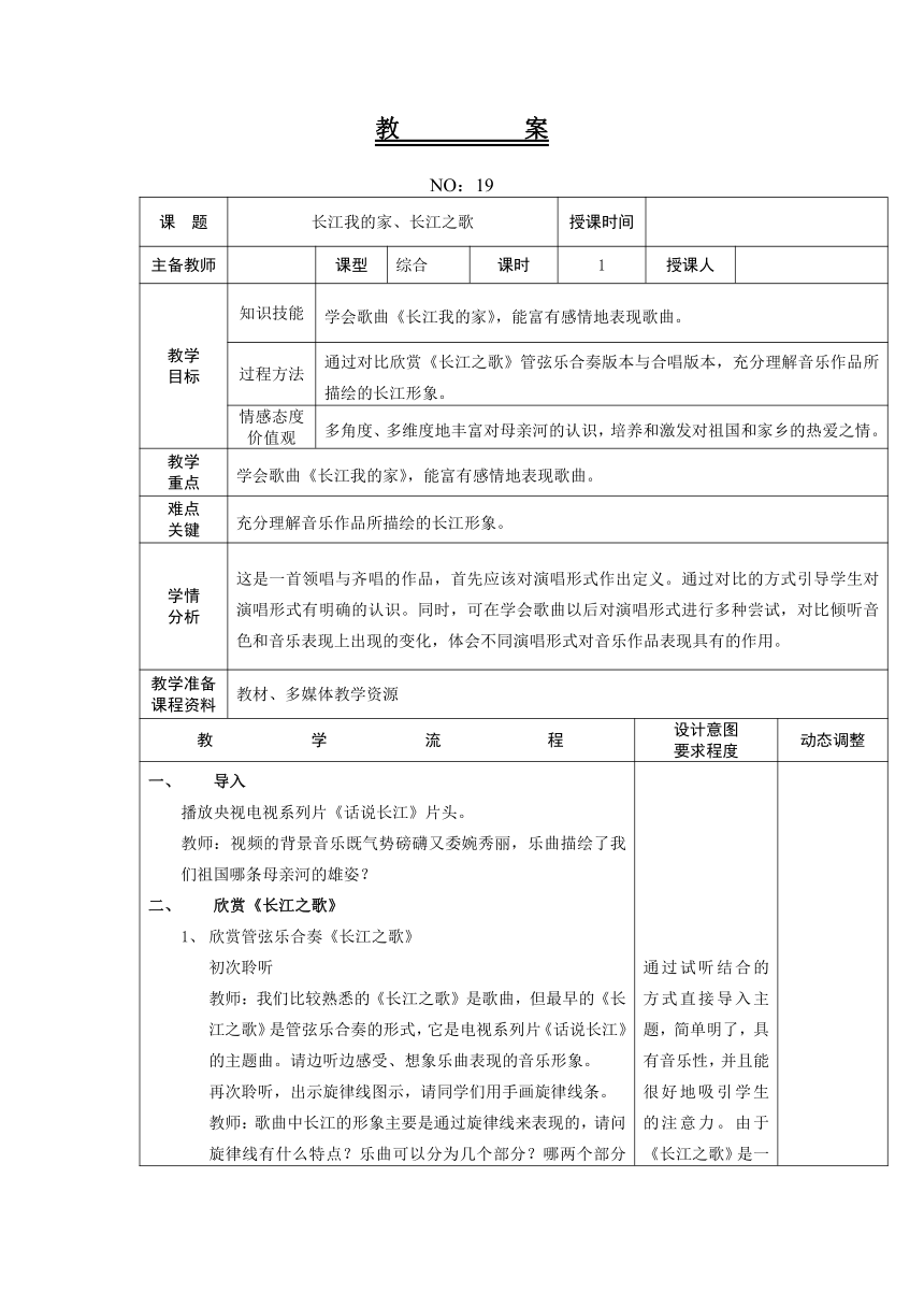 人教版六年级下册第五单元 长江我的家、长江之歌 教案（表格式）