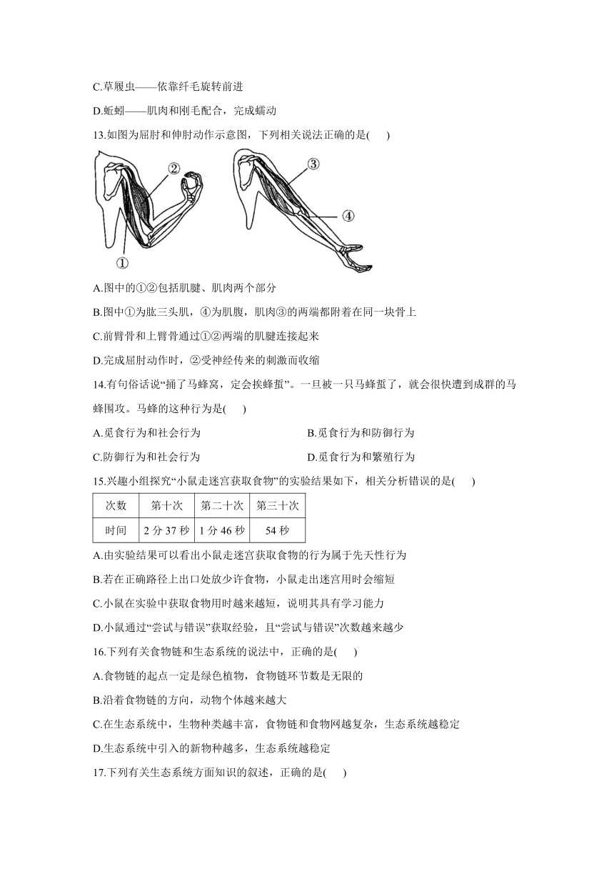 2021-2022学年苏教版生物八年级上册期末复习测评卷 B卷（word版含解析）