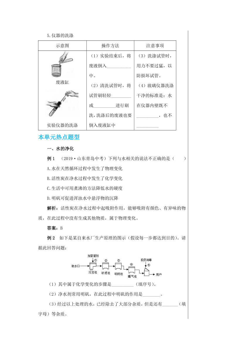 第二单元  探秘水世界复习课学案（表格式）