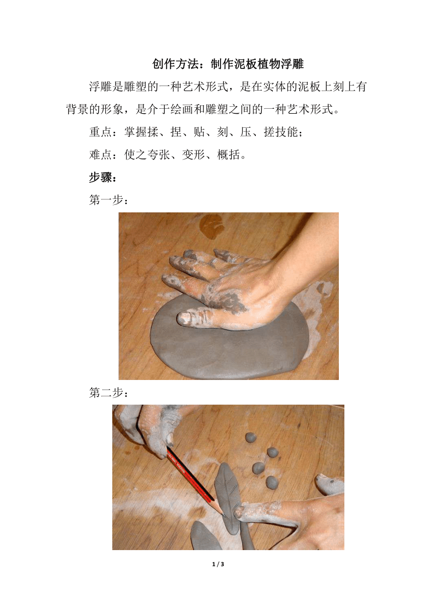 人教版小学六年级美术下册创作方法：制作泥板植物浮雕