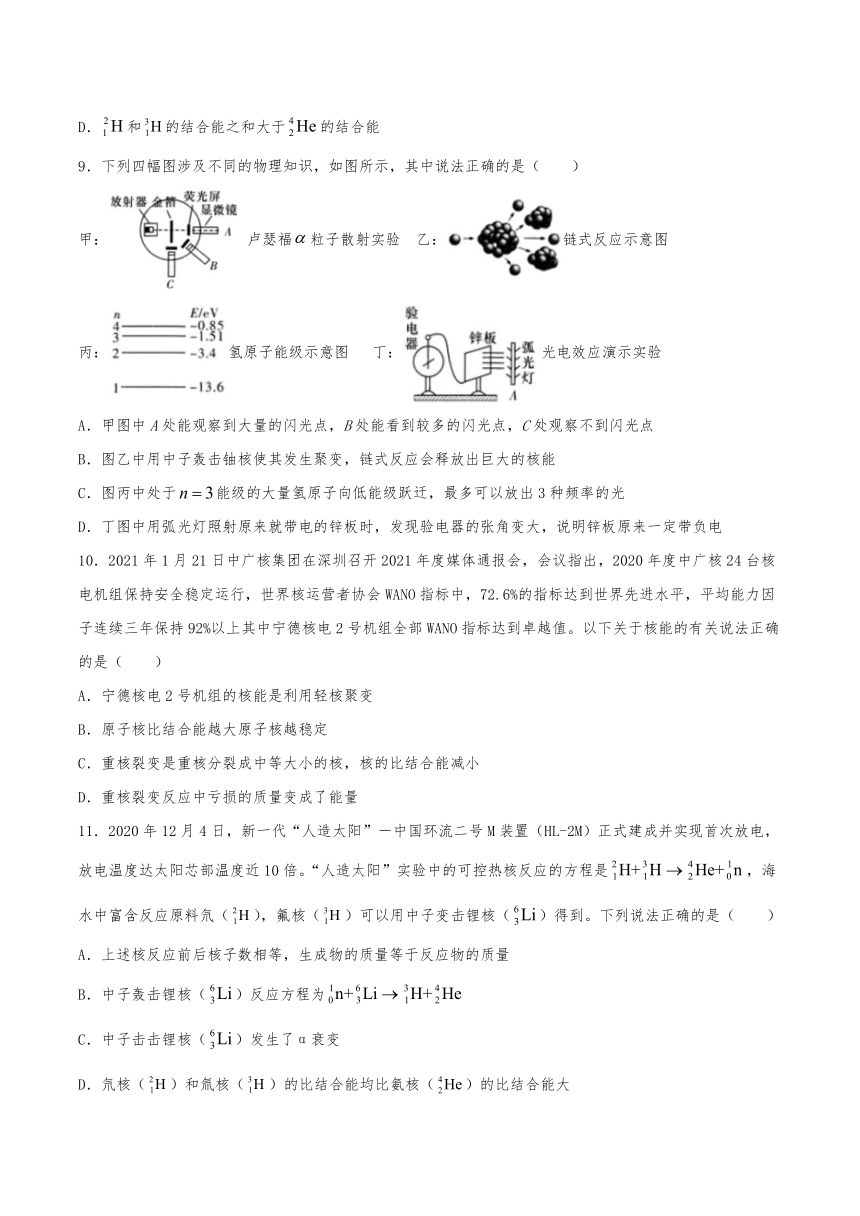人教版（2019）高中物理选择性必修第三册 5.4 核裂变与核聚变 习题（含解析）