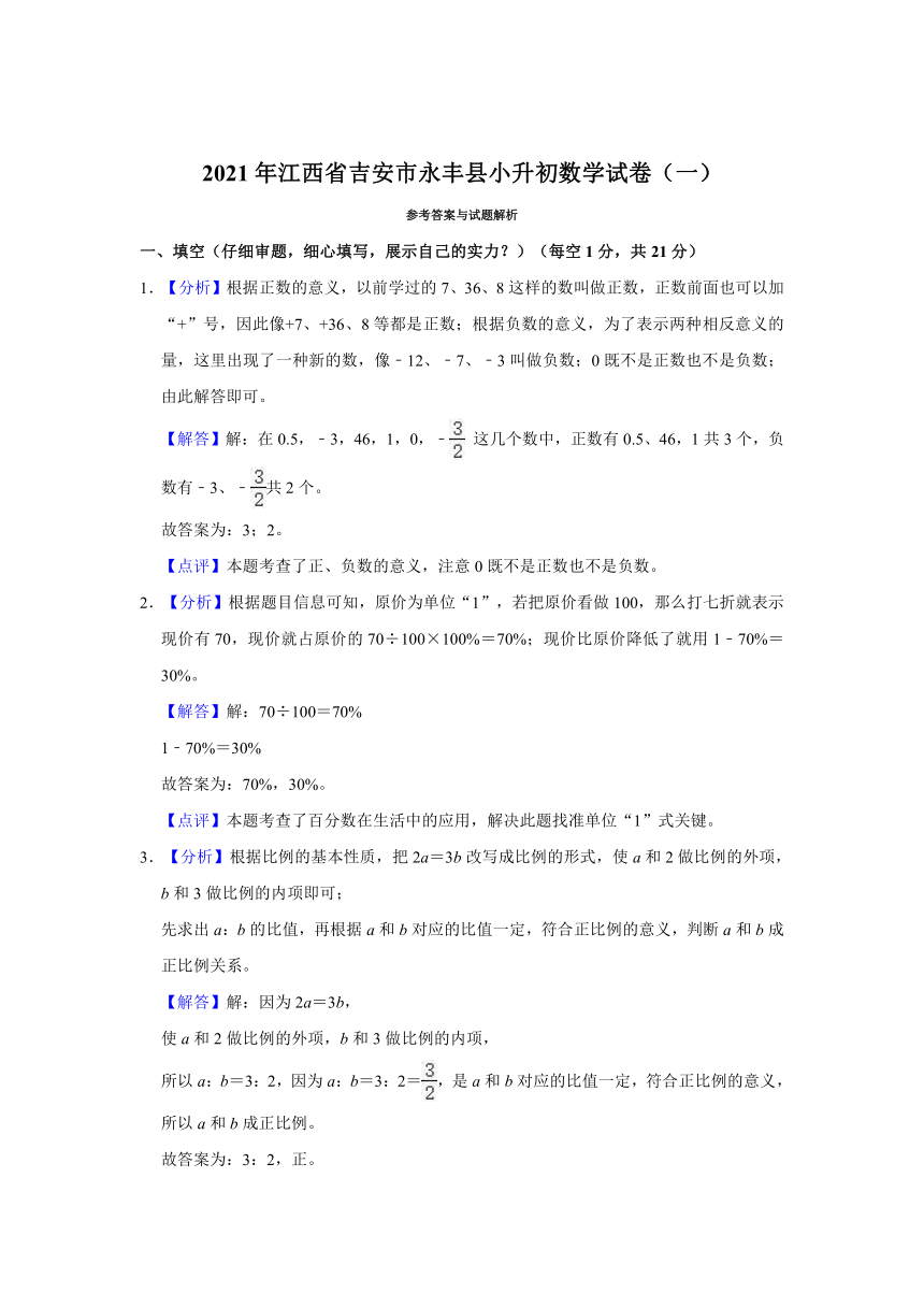 2021年江西省吉安市永丰县小升初数学试卷（含答案）