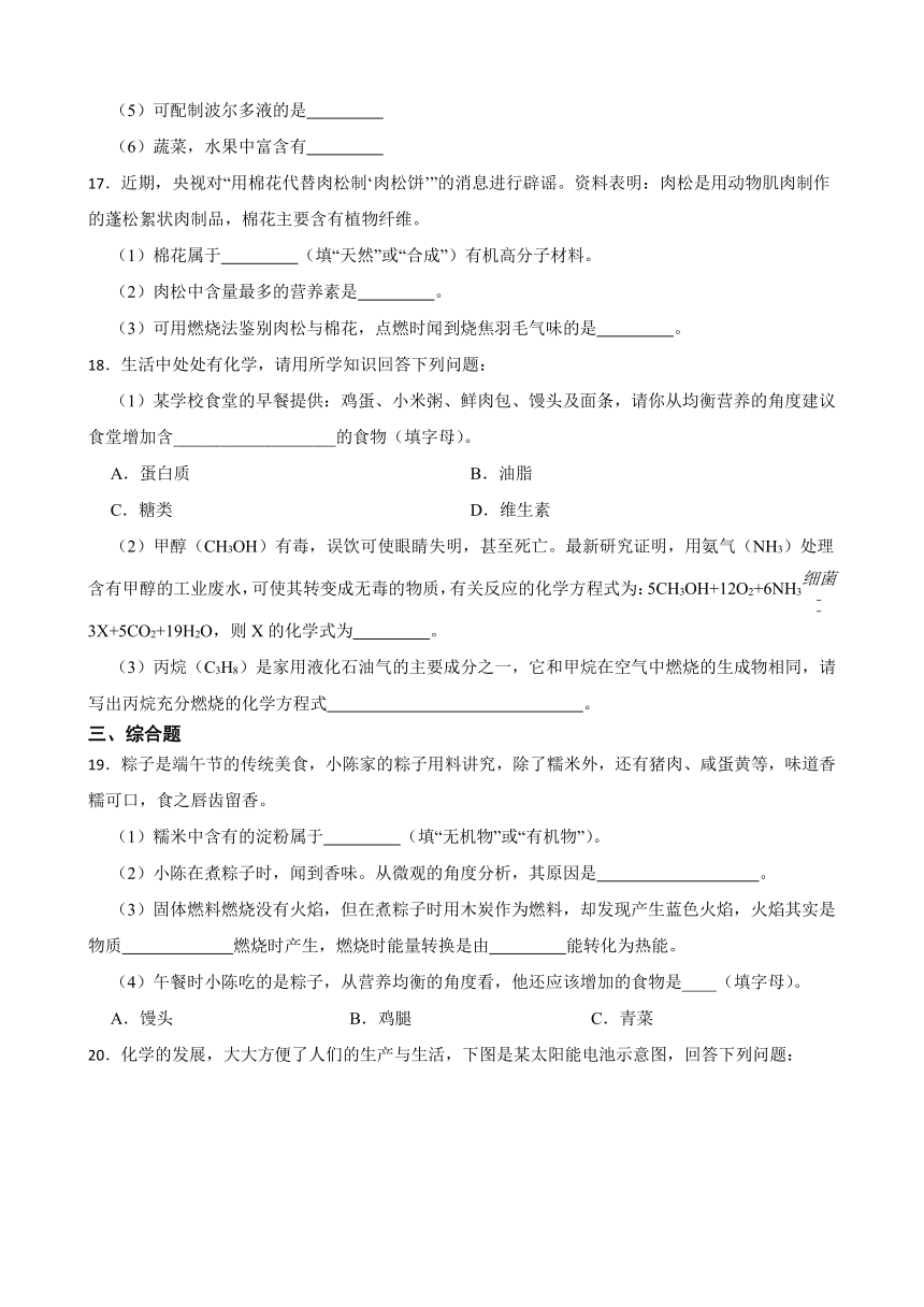 9.4 化学物质与健康 同步练习 （含答案）2022-2023学年粤教版九年级下册化学