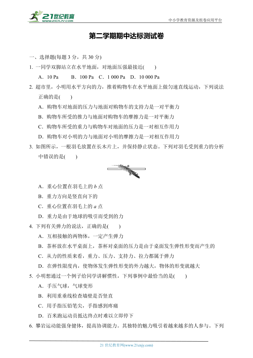 教科版物理八年级下册第二学期期中达标测试卷（含答案）