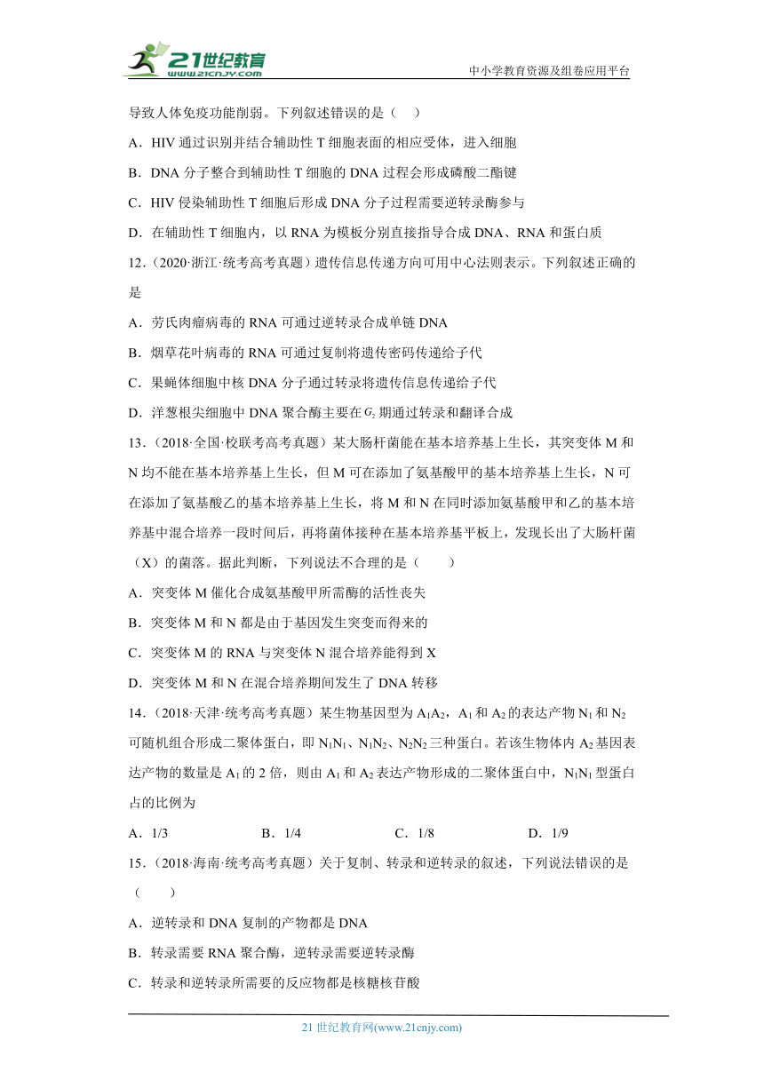 五年2018-2022高考生物真题按知识点分类汇编42-基因相对性状的控制（含解析）