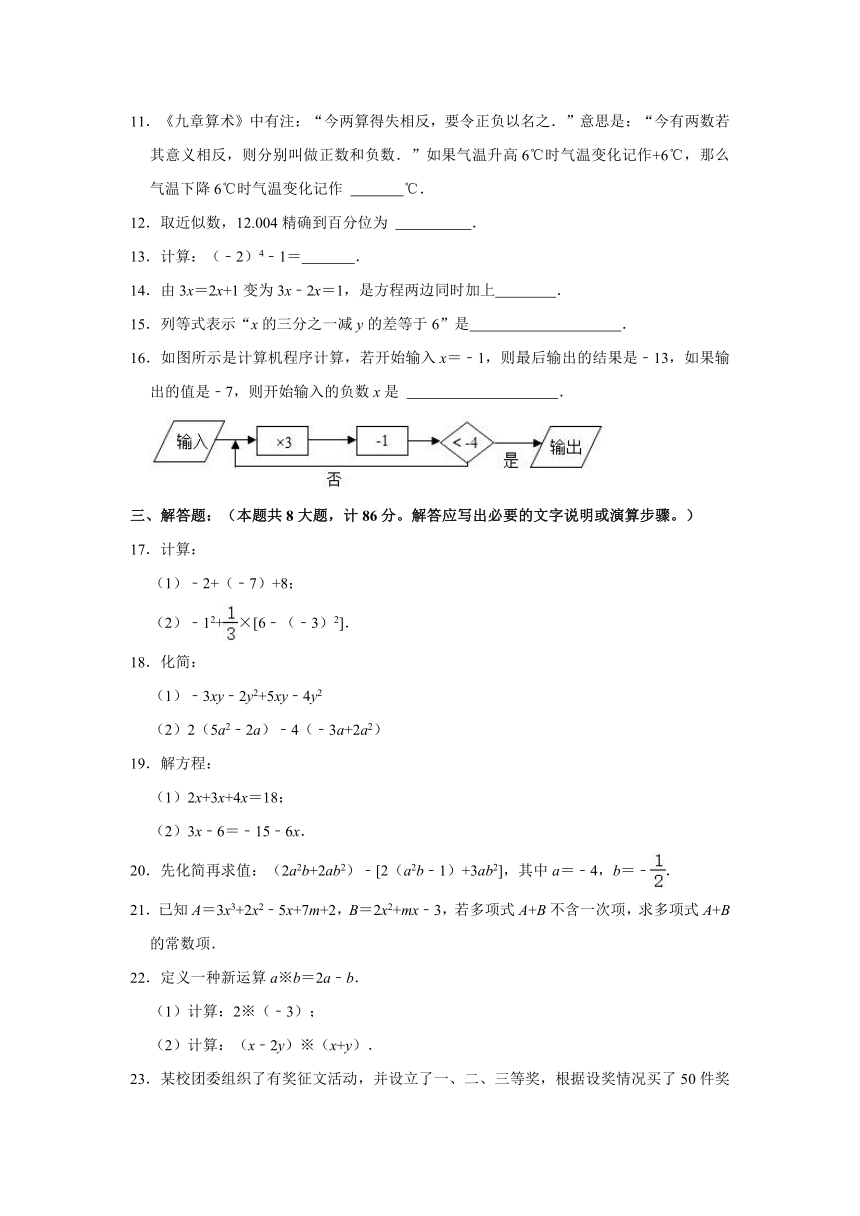 2020-2021学年福建省莆田市仙游县郊尾、枫亭七校教研小片区七年级（上）期中数学试卷（Word版 含解析）