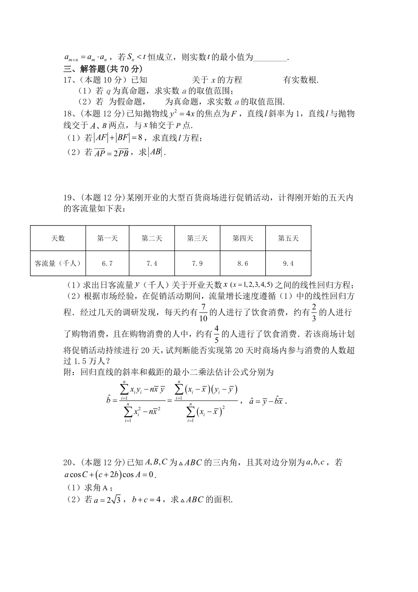 内蒙古自治区乌兰察布市凉城县2020-2021学年高二下学期期末考试数学试题 Word版含答案