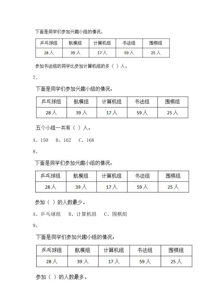 北师大2年级下册习题①8单元 调查与记录 单元测试